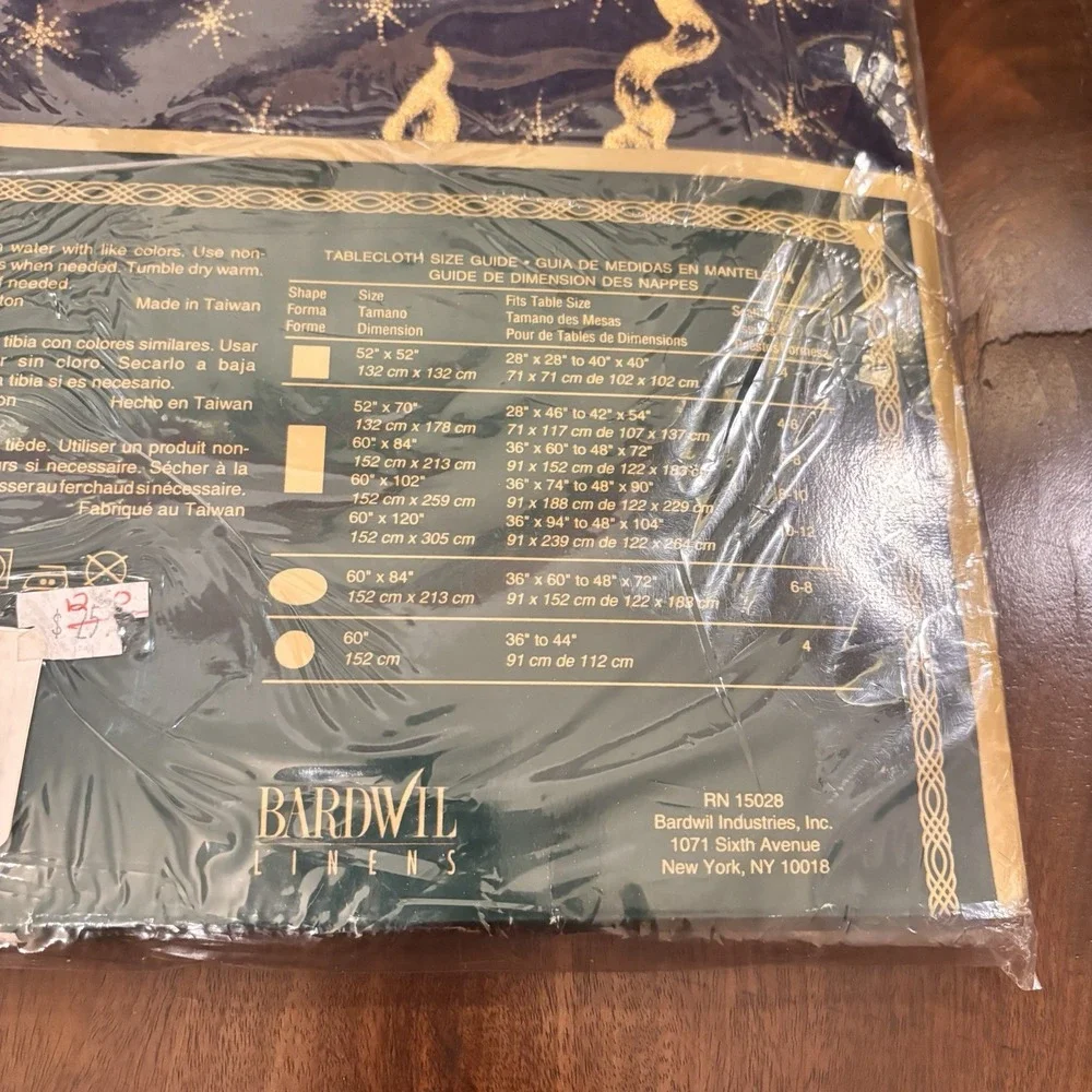 Vintage Bardwil Angelica Angel Cherub Tablecloth 52x70 Navy Gold New Sealed